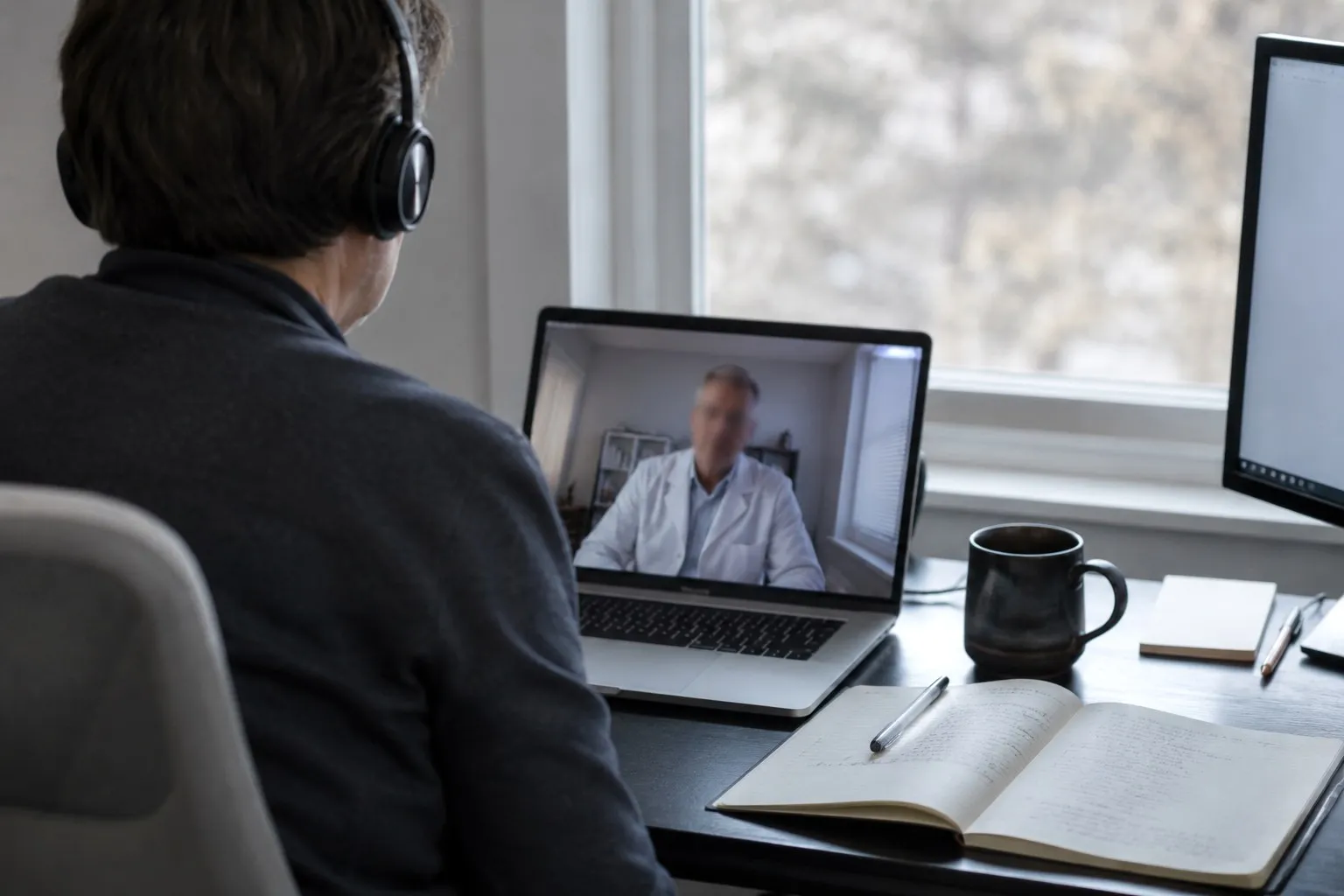 A researcher conducting a tele-depth interview with a physician